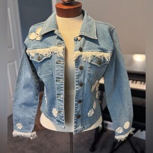 Vintage Boho Denim Jacket with Fringe size 8